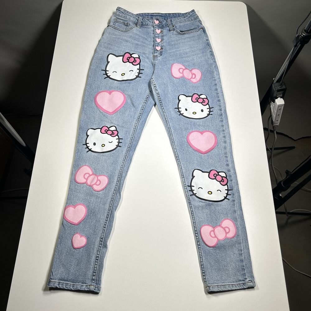 Hello Kitty Sanrio Hot Topic Jeans Juniors 1 Kawaii Heart Button Fly Y2K Denim